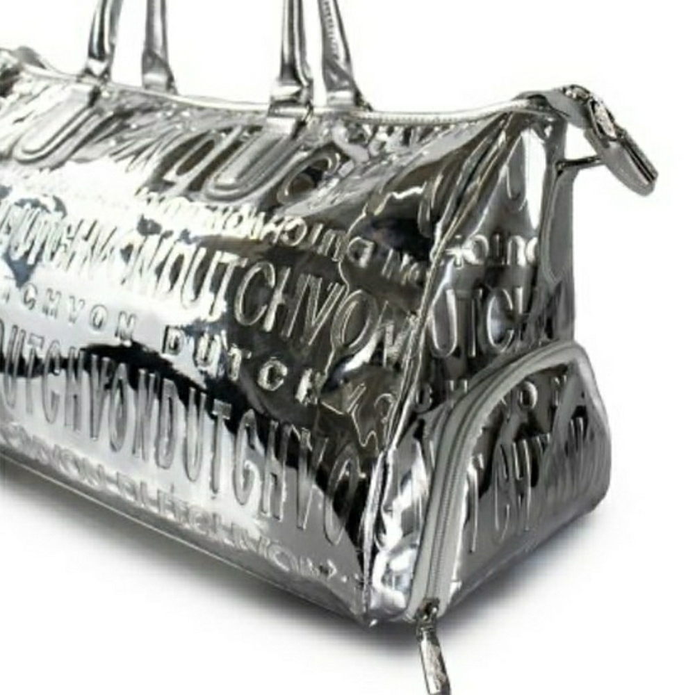 NWT! Von Dutch Metallic Silver Mirrored Weekender Gym Duffel Bag (Retail $379) - Picture 5 of 16